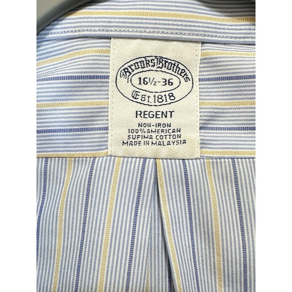 Brooks Brothers Regent Blue Stripe Button Down Dress Shirt Mens 16 1/2 36 - Picture 6 of 9